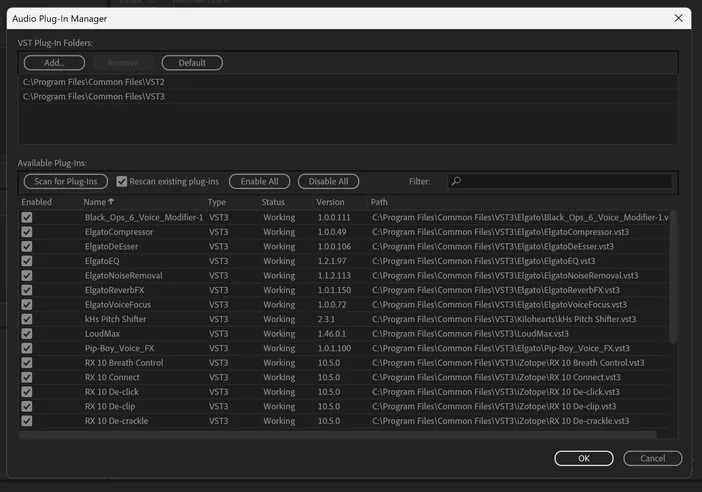 Adobe Audition Effects Menu