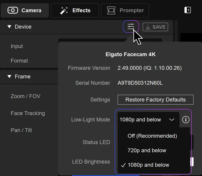 Camera Hub - Low Light Mode
