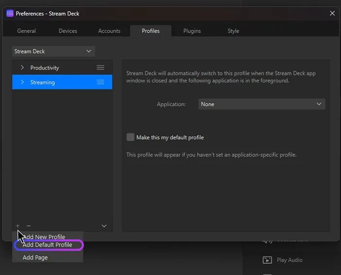 Default Profile - Add
