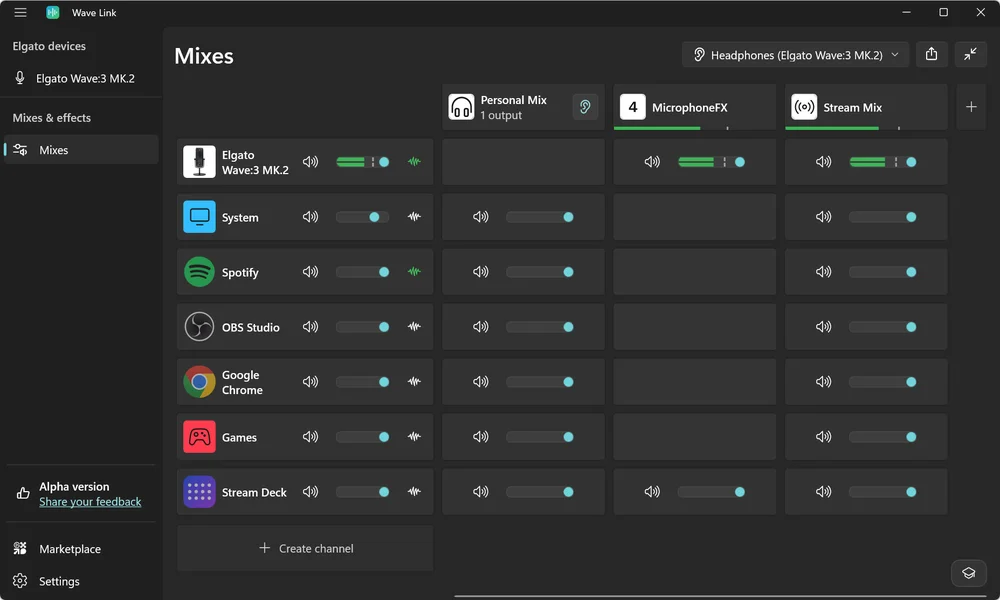 Wave Link MicrophoneFX mix