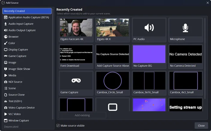OBS Studio 32.2 New Source Menu