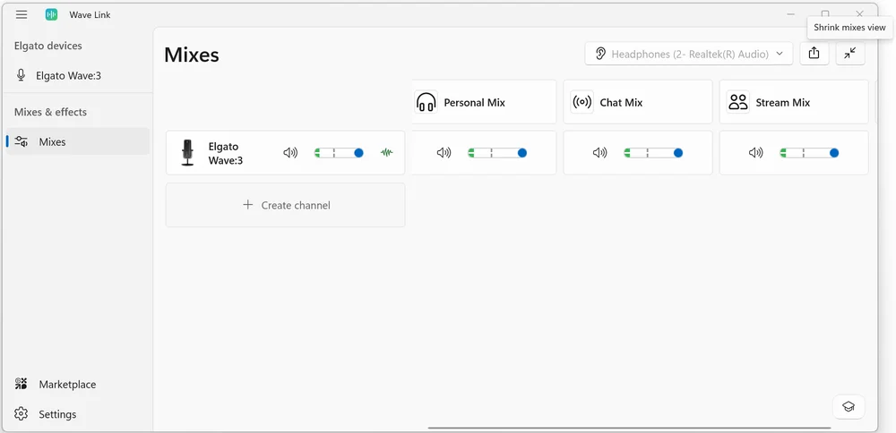 Wave Link 3 Shrink Mixes View