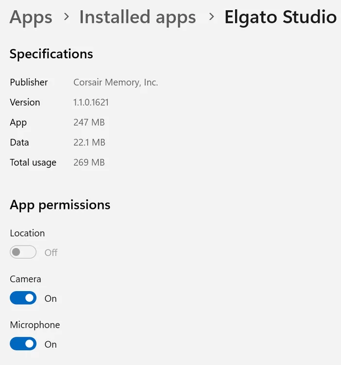 Elgato Studio 1.1 App Settings Window