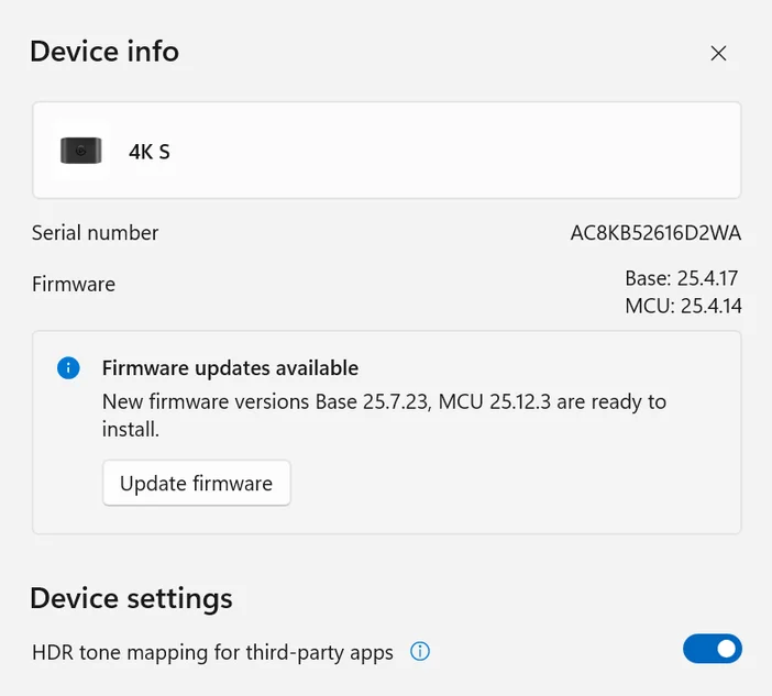 Elgato Studio 1.1 Device Info Window