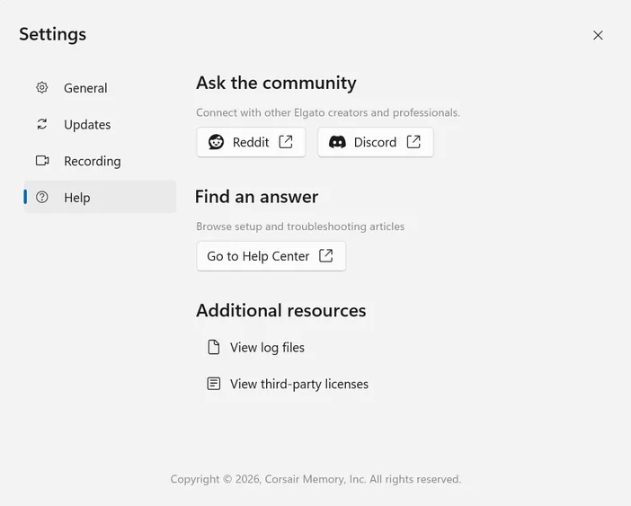 Elgato Studio 1.1 Settings - Help