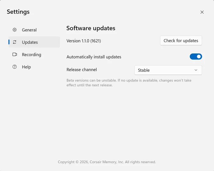 Elgato Studio 1.1 Settings - Updates