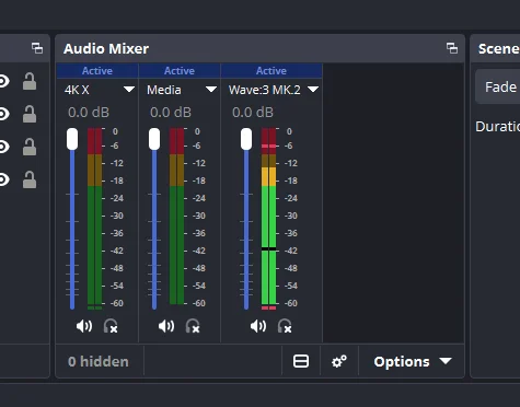 OBS Studio 32.1 vertical audio mixer