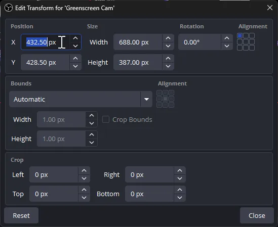 OBS Studio source transform